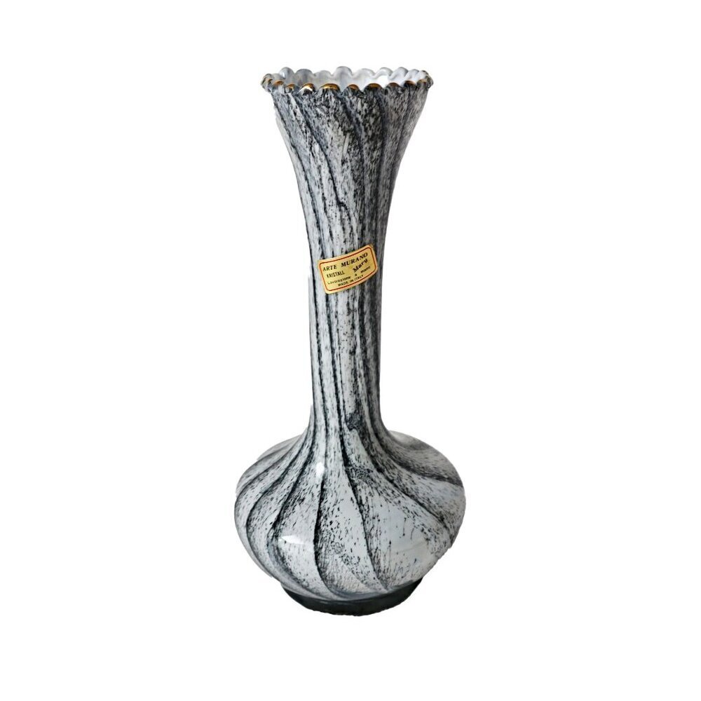 Vintage Arte Murano Vase Black and White Italy Hand Blown Lavorazione